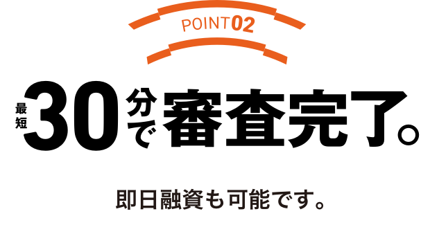 POINT02 最短30分で審査完了。即日融資も可能です。